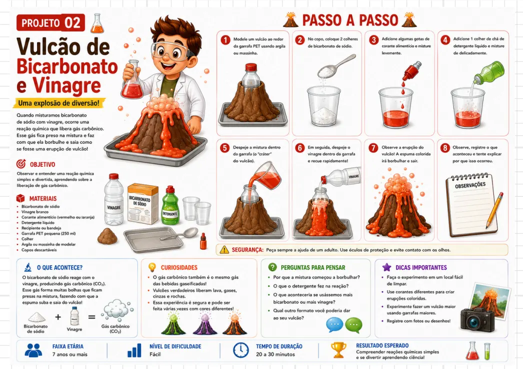 Projeto Vulcão de Bicarbonato e Vinagre
