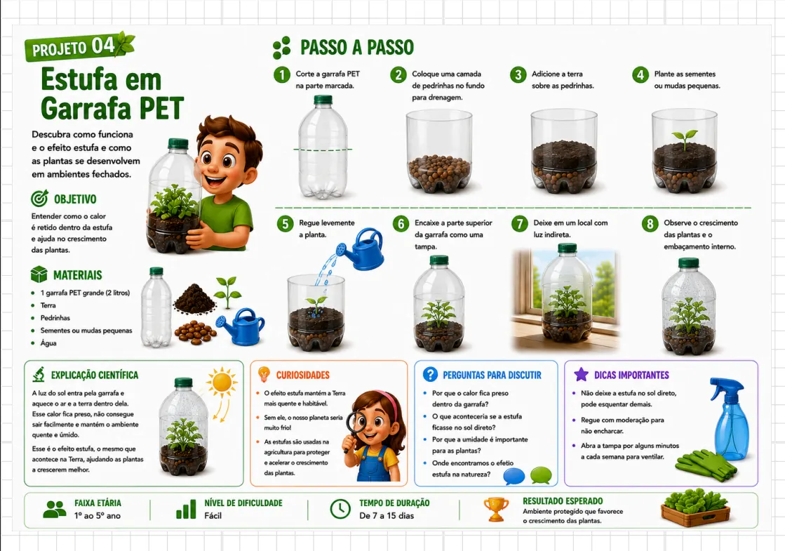 Projeto Estufa em Garrafa PET com explicação científica